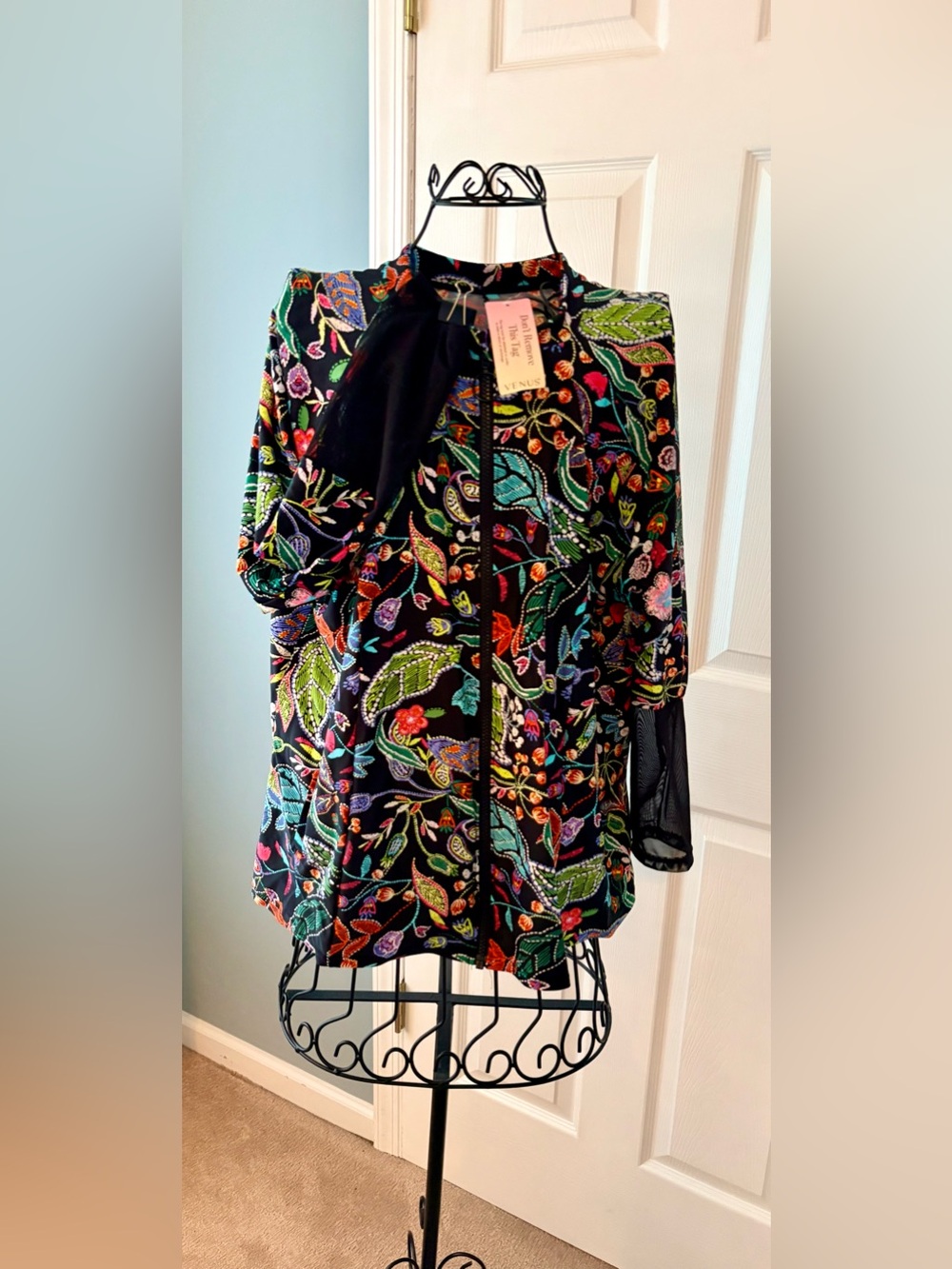 Black Floral Swim Top Cover up